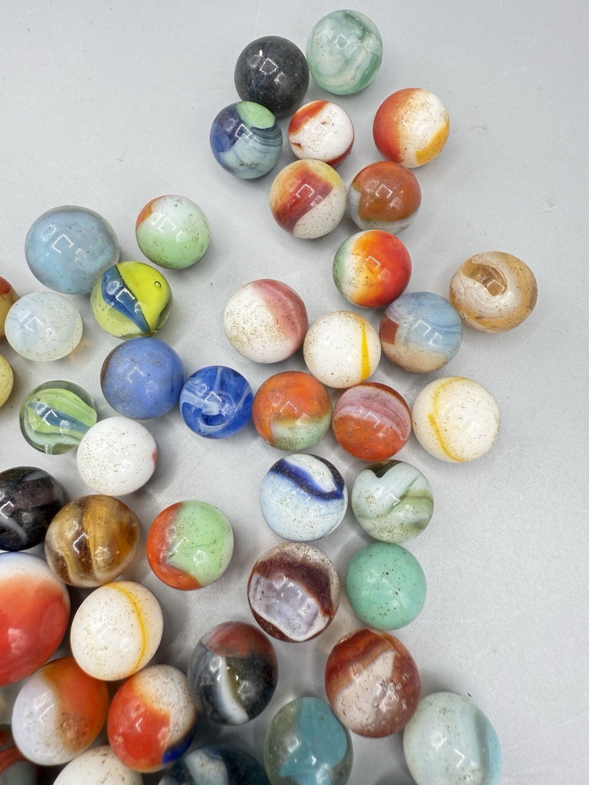 Lot of 227 Vintage & Modern Glass Marbles Assorted Colors Shooter Mix
