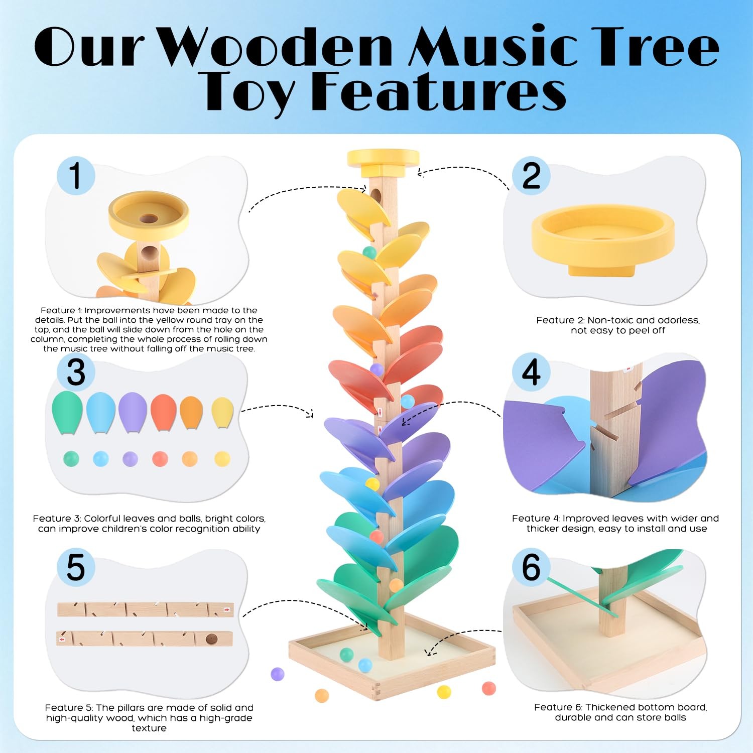 Wooden Marble Run for Kids 4-8 Boys Girls 30 cm x 38 x 4 cm, Multicolor