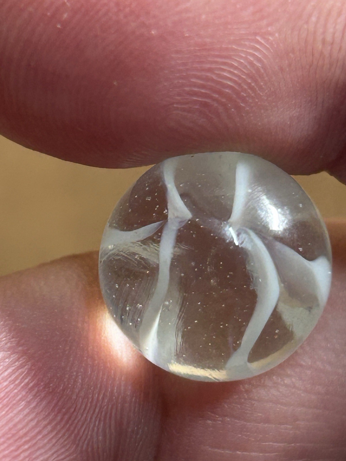 Vintage Vitro Caged Cat’s Eye Marble .61 Inches 6 White Vein Ribbons