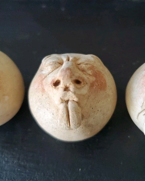 Clay Carved Marbles Expressions Round Shape With Anthropcmorphic Whimsical