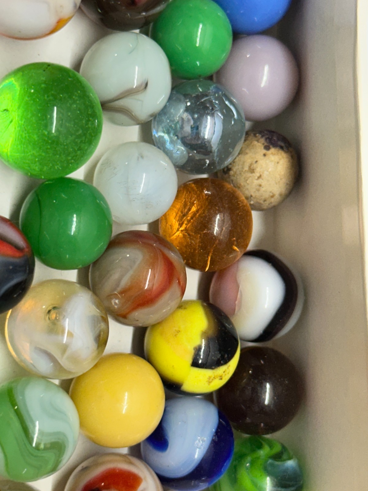 Bag of Vintage Antique Marbles – Clay, Glass Flame Swirl Corkscrew Patch