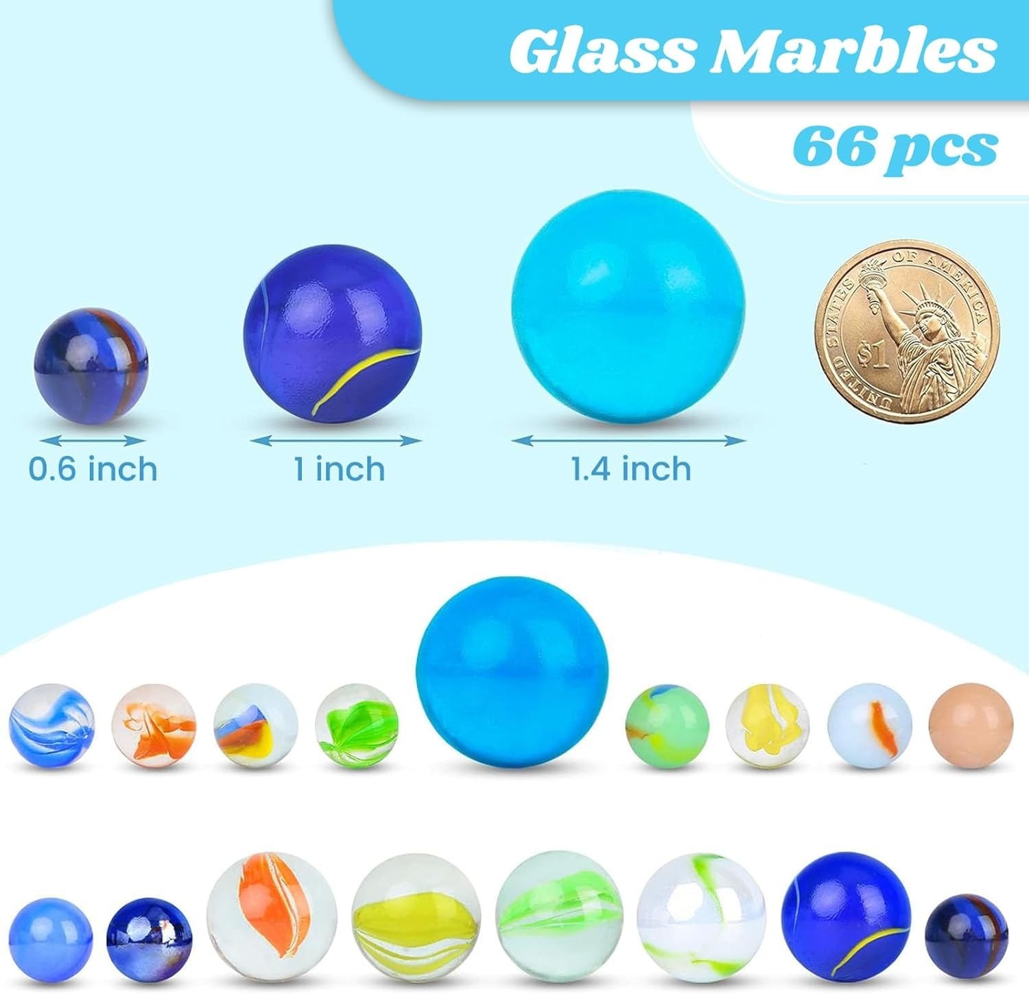 Versatile 66PCS Glass Marbles for Games, DIY Crafts, & Stunning Decor Ideas