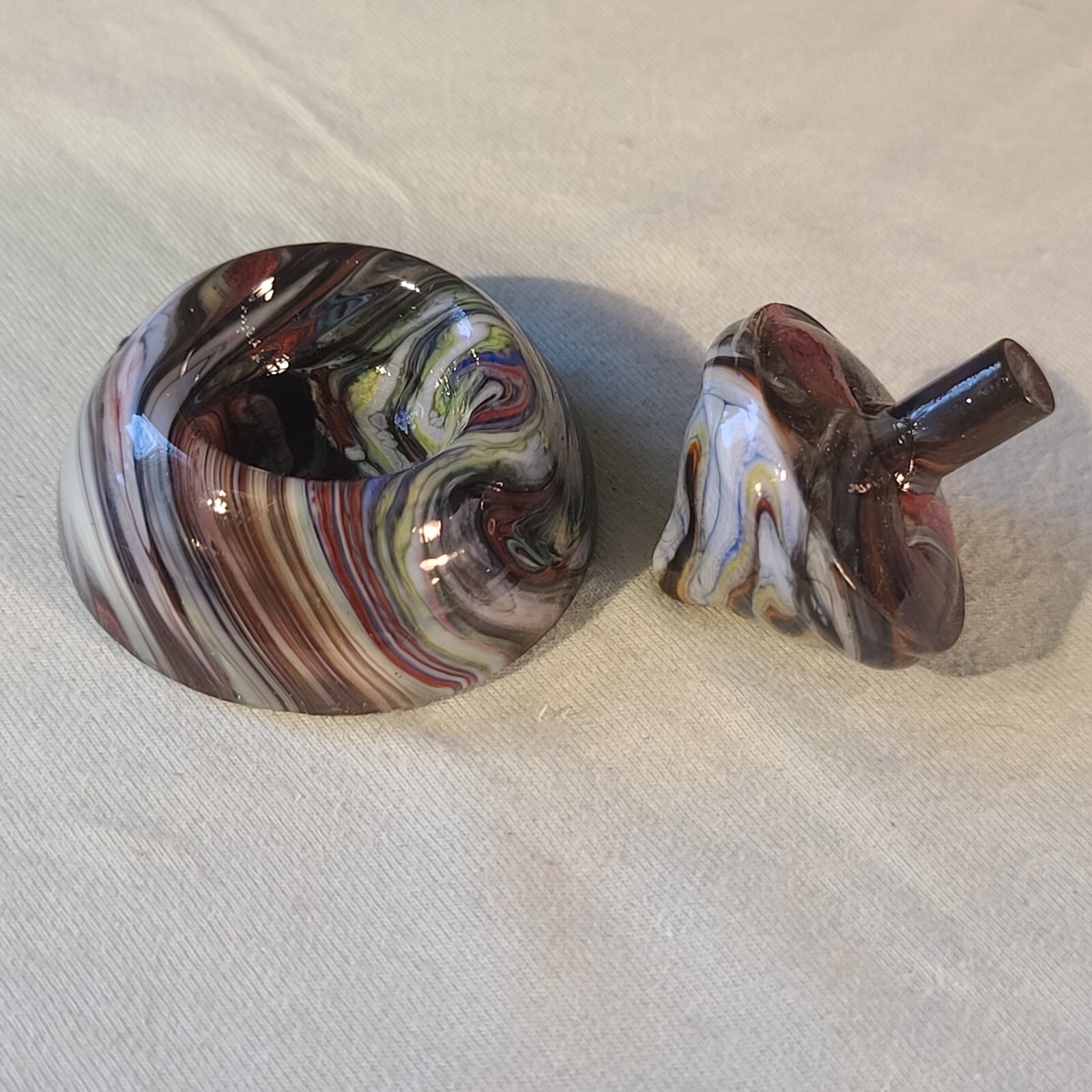 ANDY DAVIS, Glass Art Spinning Top & Base, Rainbow Run (?), #320O