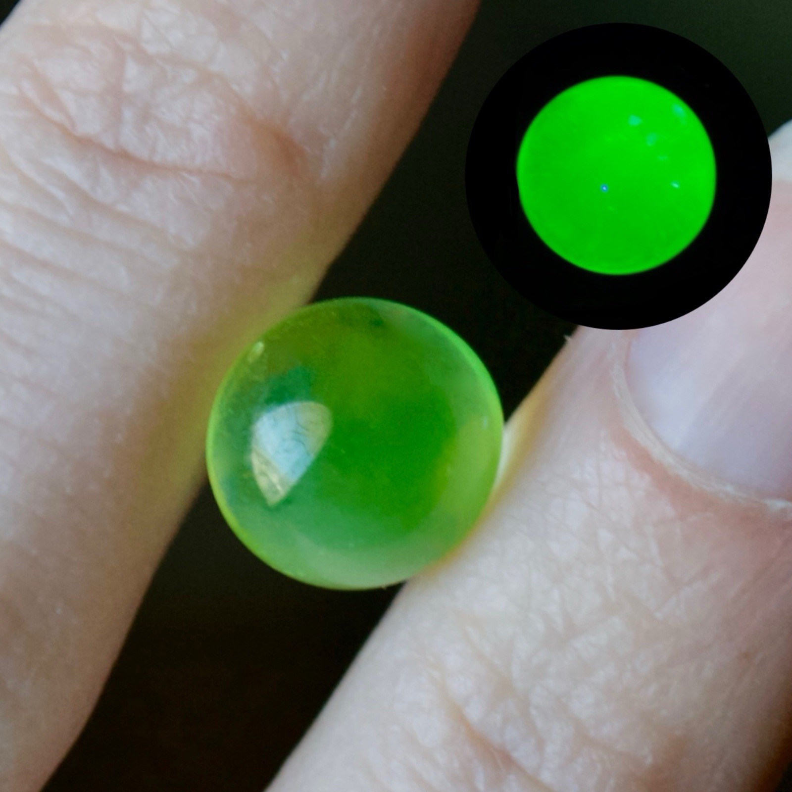 Four 10mm “PeeWee” UV Reactive Uranium Glass Vaseline Yellow Marble