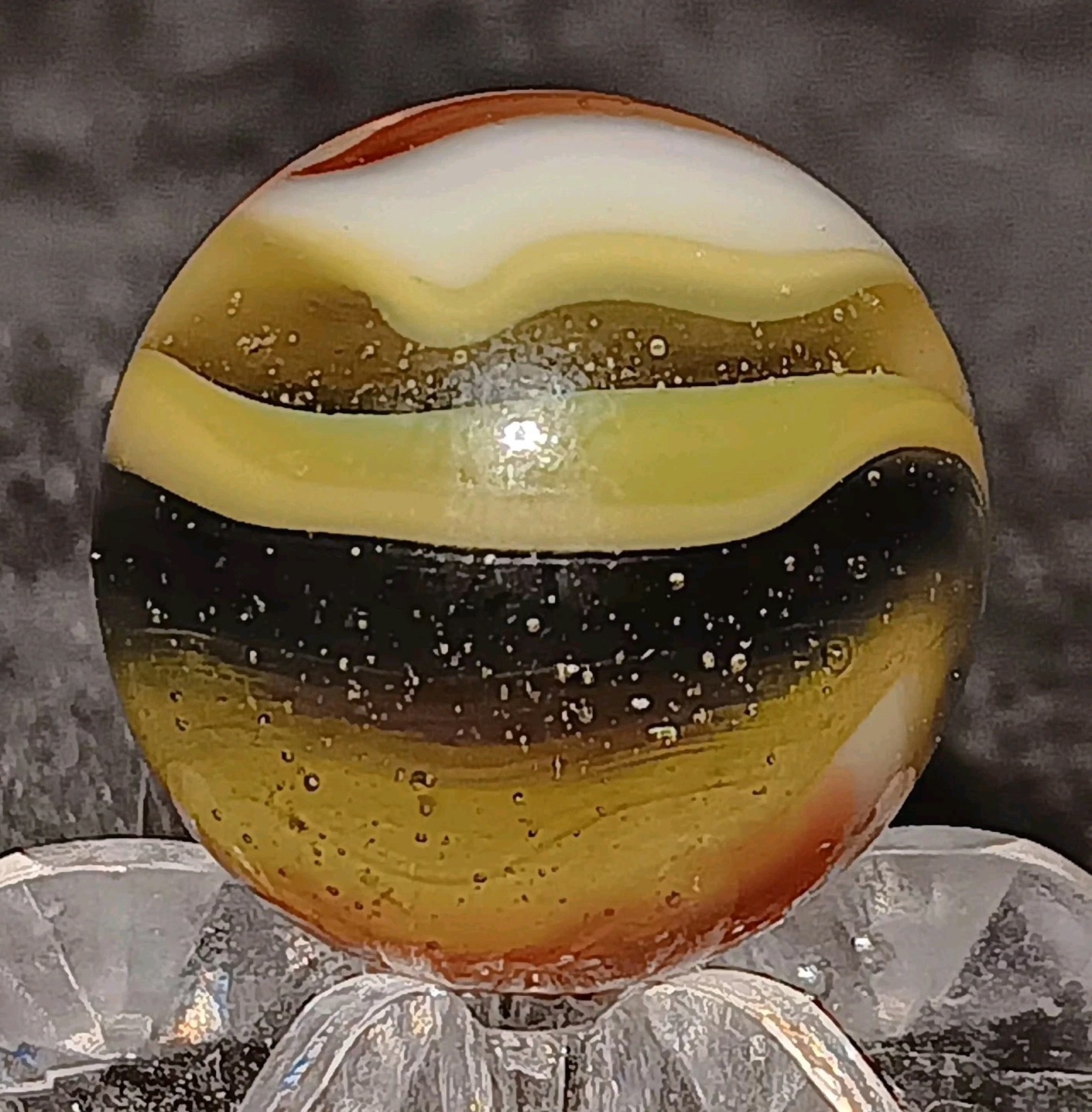 Vintage Pelter Glass NLR Multi-Color Rainbo Marble. 5/8″ Mint. Uv. Htf Example
