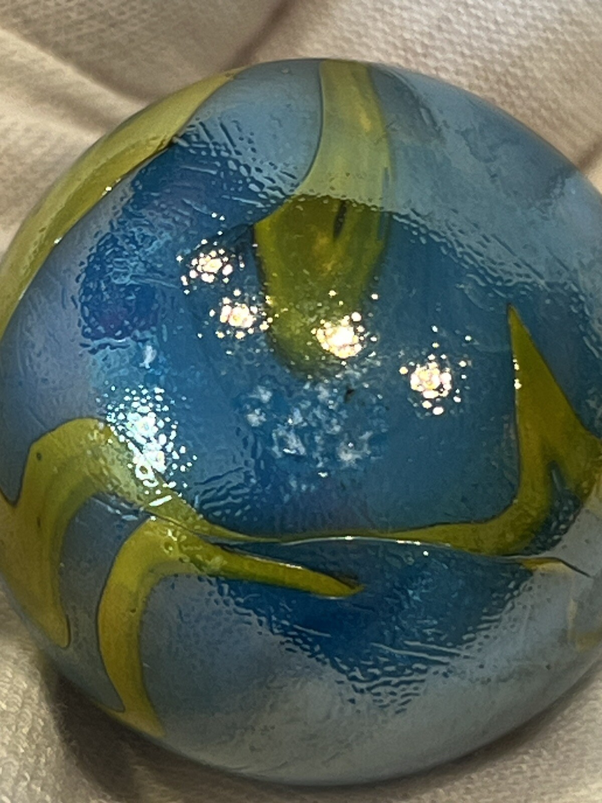 MERXICO Large Shooter Marble Blue Yellow Iridescent Glass Used