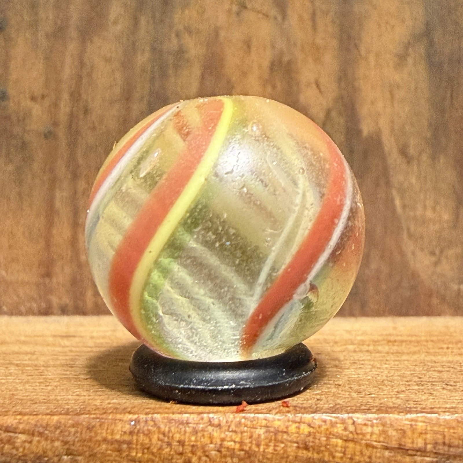 Antique German Handmade Partial Latticinio Swirl Marble 9/16” Near Mint | 329