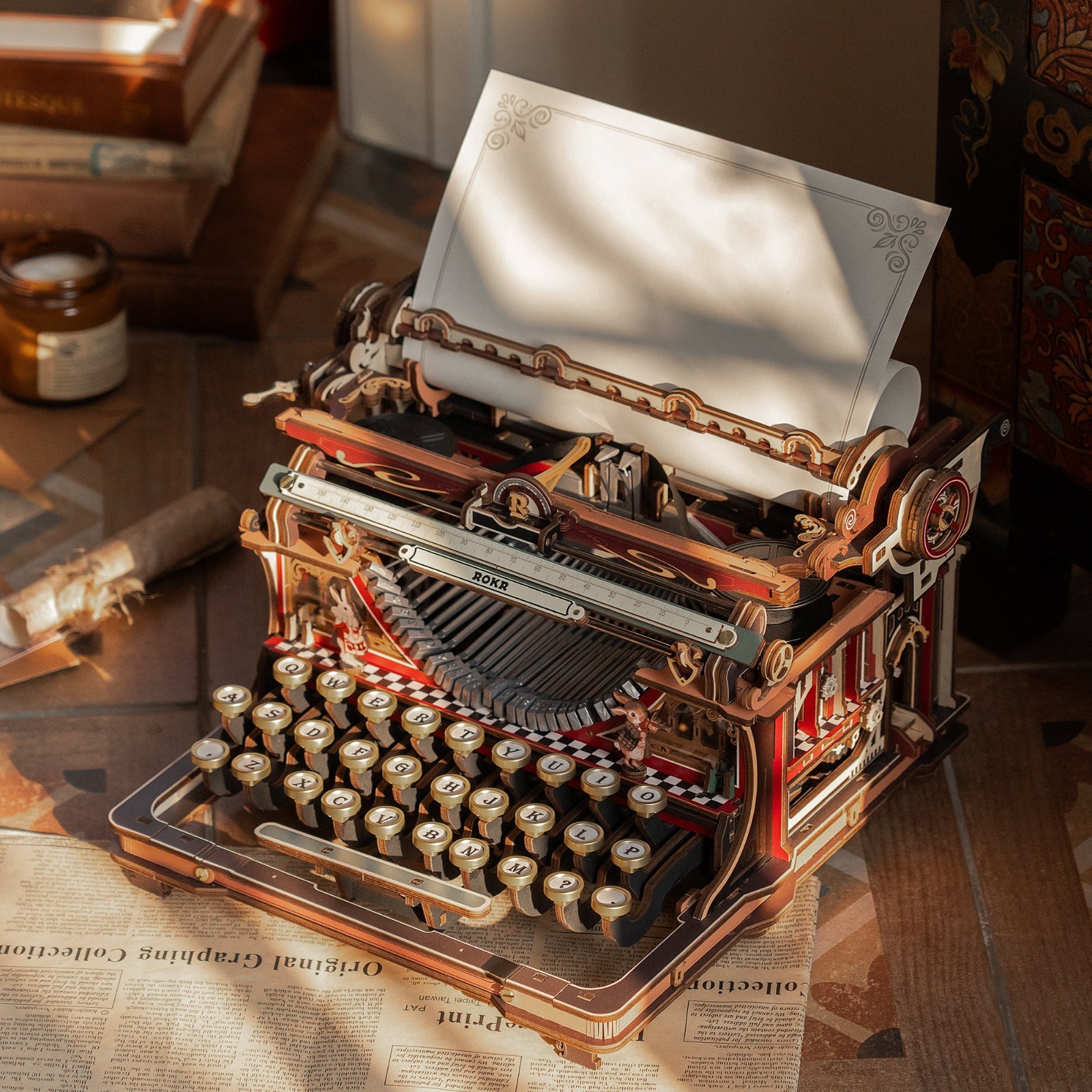 ROKR Mechanical Typewriter 3D Wood Puzzle DIY Kit Retro & Fantasy Style Gift