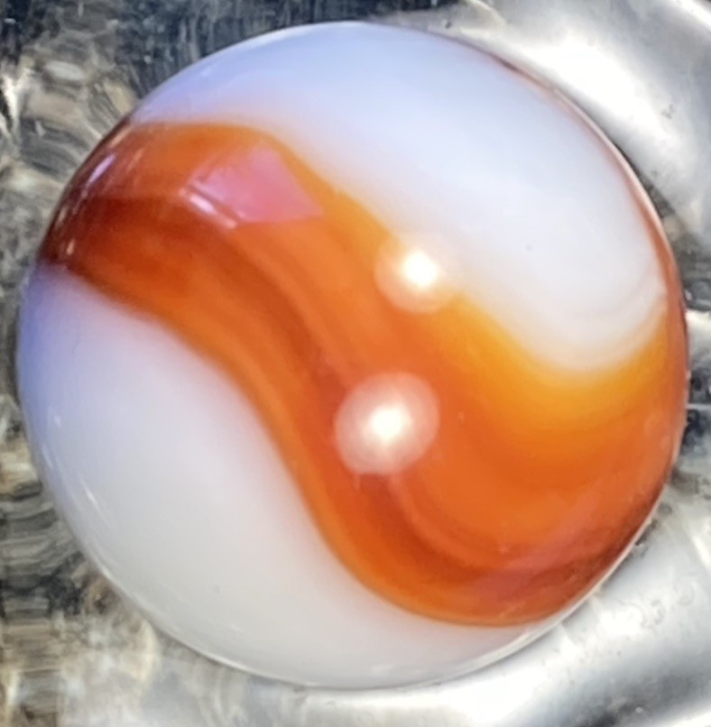 Vtg Akro Agate Company Nice Blended Red Orange Shooter .76” N109