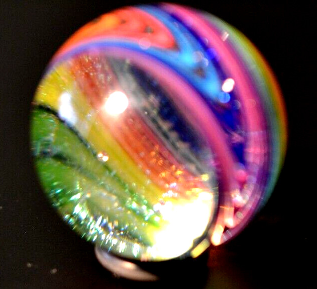 JAMES ALLOWAY GLASS MARBLE/1.357″-DICHROIC RAINBOW VORTEX CHEVRON #3578-FAST