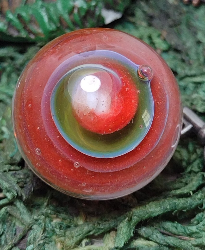 .82″ NM Red Green & Blue SPIRAL 🐚 Swirl Contemporary Studio Art Glass Marbles