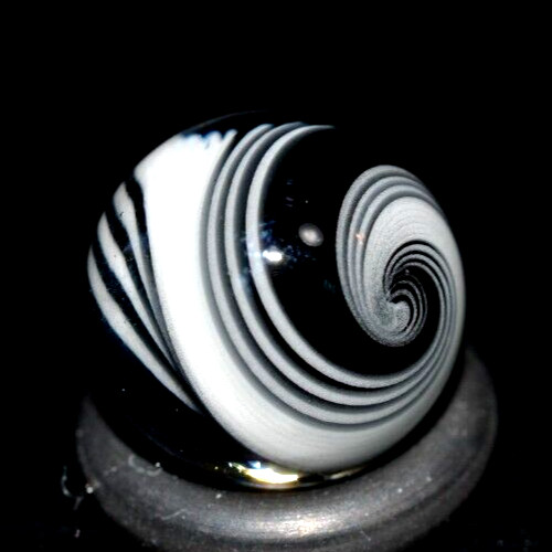 BRYAN TRILLAS GLASS MARBLE/.558″-BLACK & WHITE ZEBRA STUNNER-WORLDWIDE SHIPPING