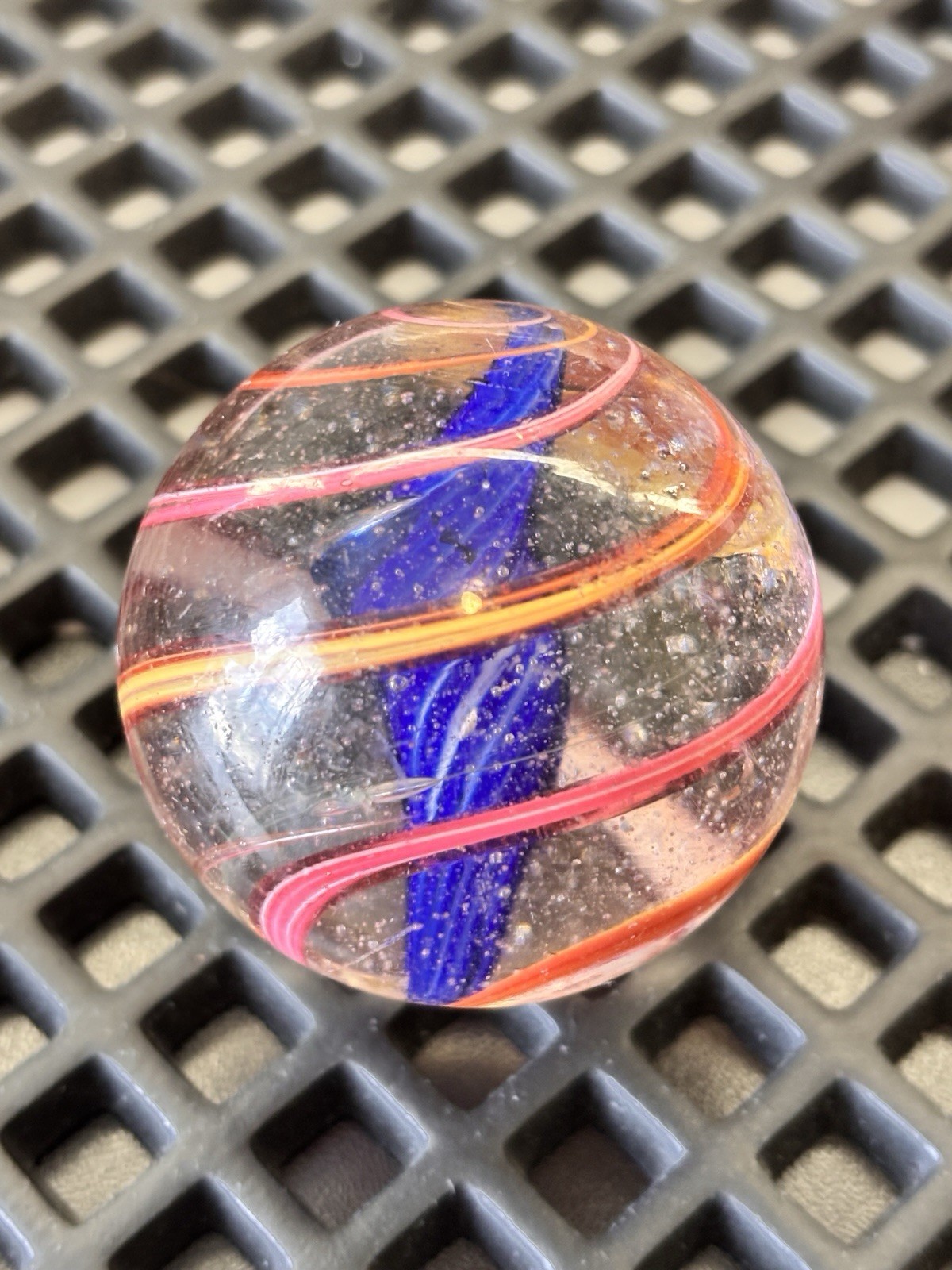 💥Antique German Handmade Divided RARE Blue Jelly Core Marble 2.01” Superb NM💥