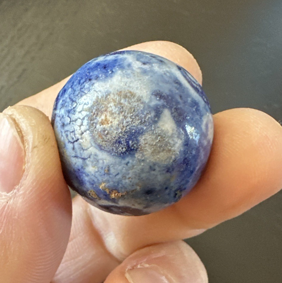 Beautiful Blue & White Spotted Handmade Bennington Shooter Marble 1880s Era Nice