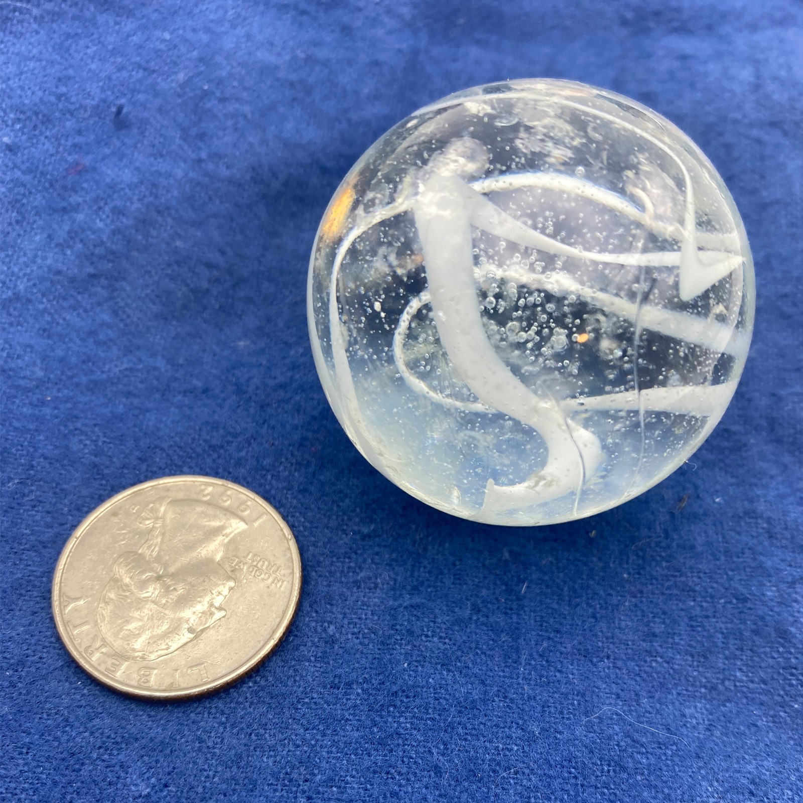Large Clear & White Swirl Transparent Glass Shooter Marble