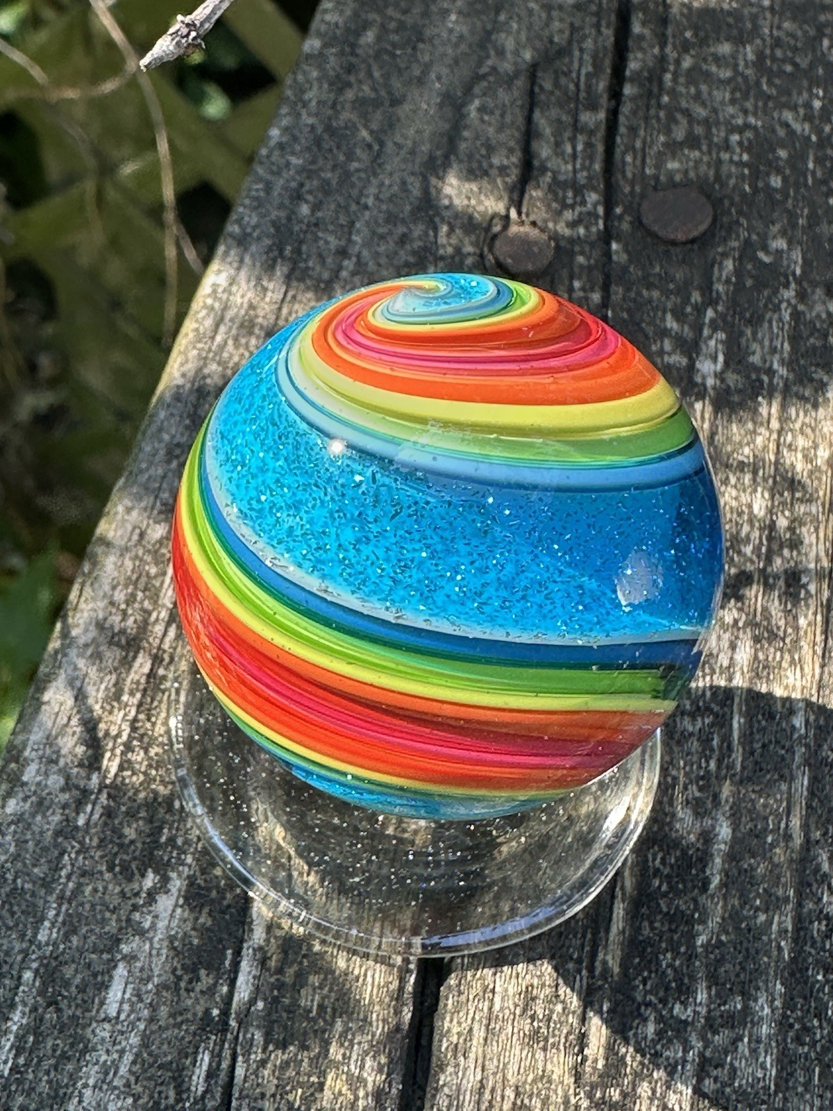 EDDIE SEESE MARBLE ART GLASS EXOTIC BLUE DICHROIC DOUBLE TWIST 1.50” FES 16