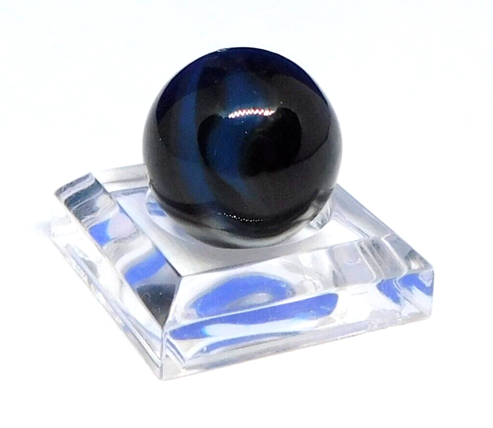 Vintage Marble Black Blue ‘9’ Opaque Swirl Christensen? Pontil NM+ 0.60″ #0-105