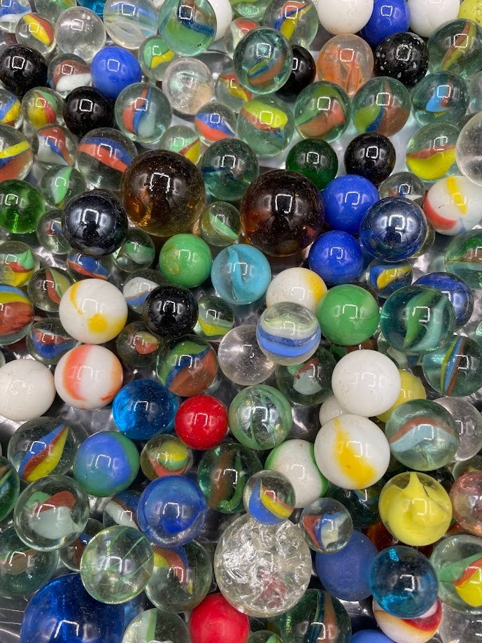 Mixed Marble Lot Cats Eye Splatter Solid Swirl Large Medium Small Pee Wee 2 lb