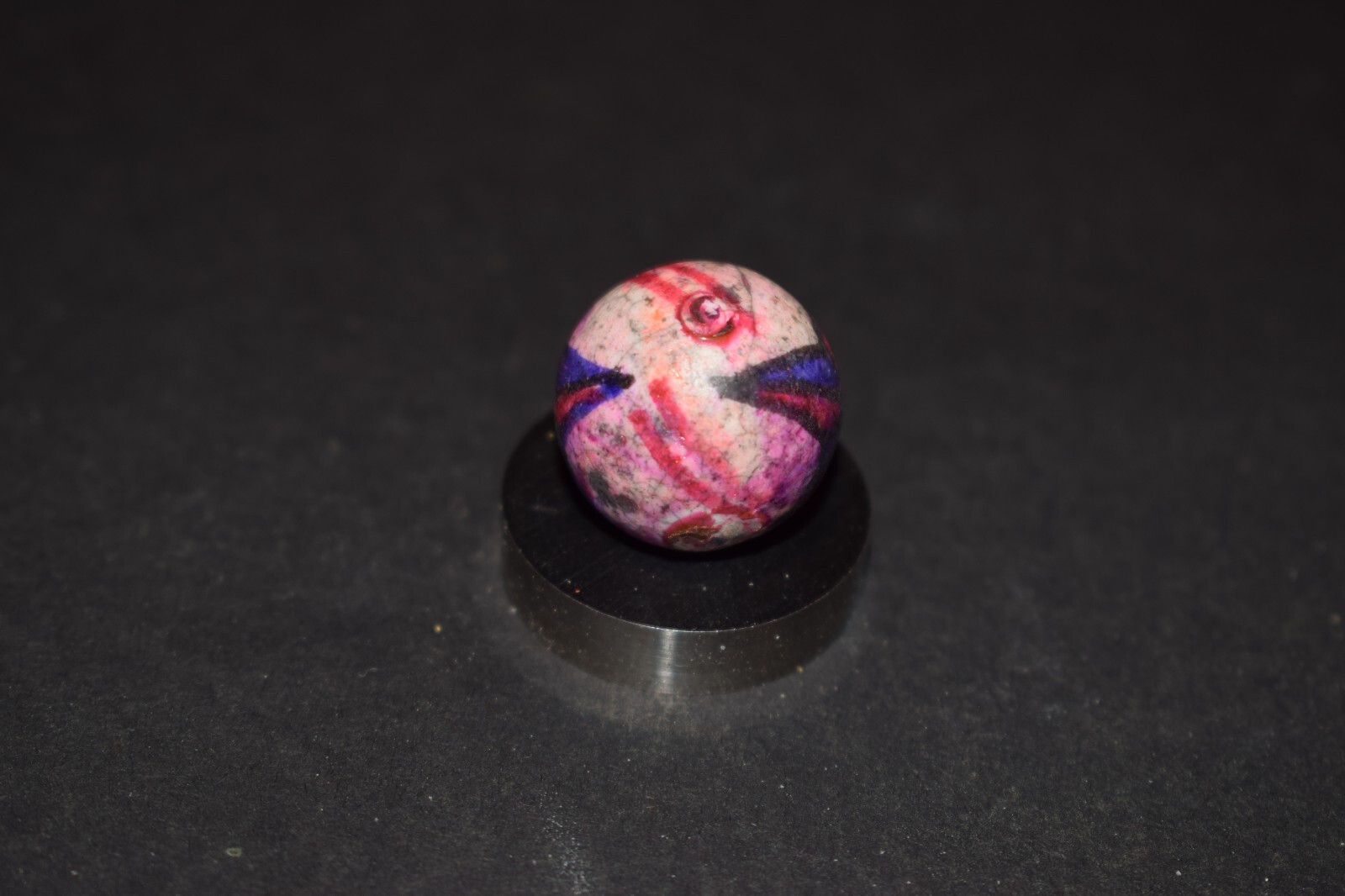 Antique Hand Painted, Fired Clay Abstract Star Marble Shooter Size .765″ VGC
