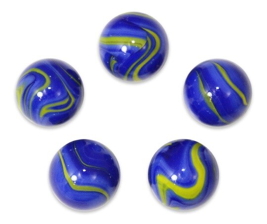 22mm Van Gogh Marble Shooters Pack of 5 Opaque Royal Blue w Yellow Swirls