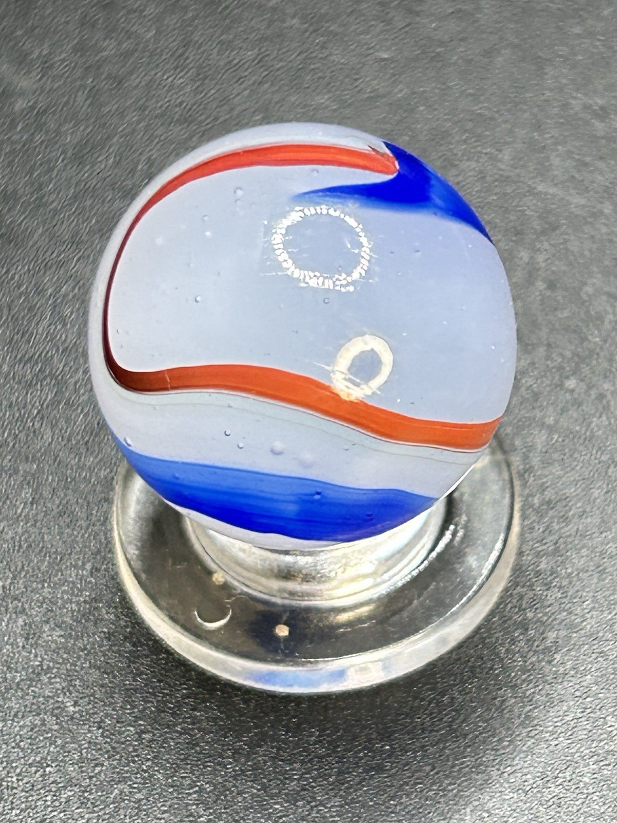 Vintage Akro Agate Blue Oxblood Swirl Marble 0.748” Stunning Pattern
