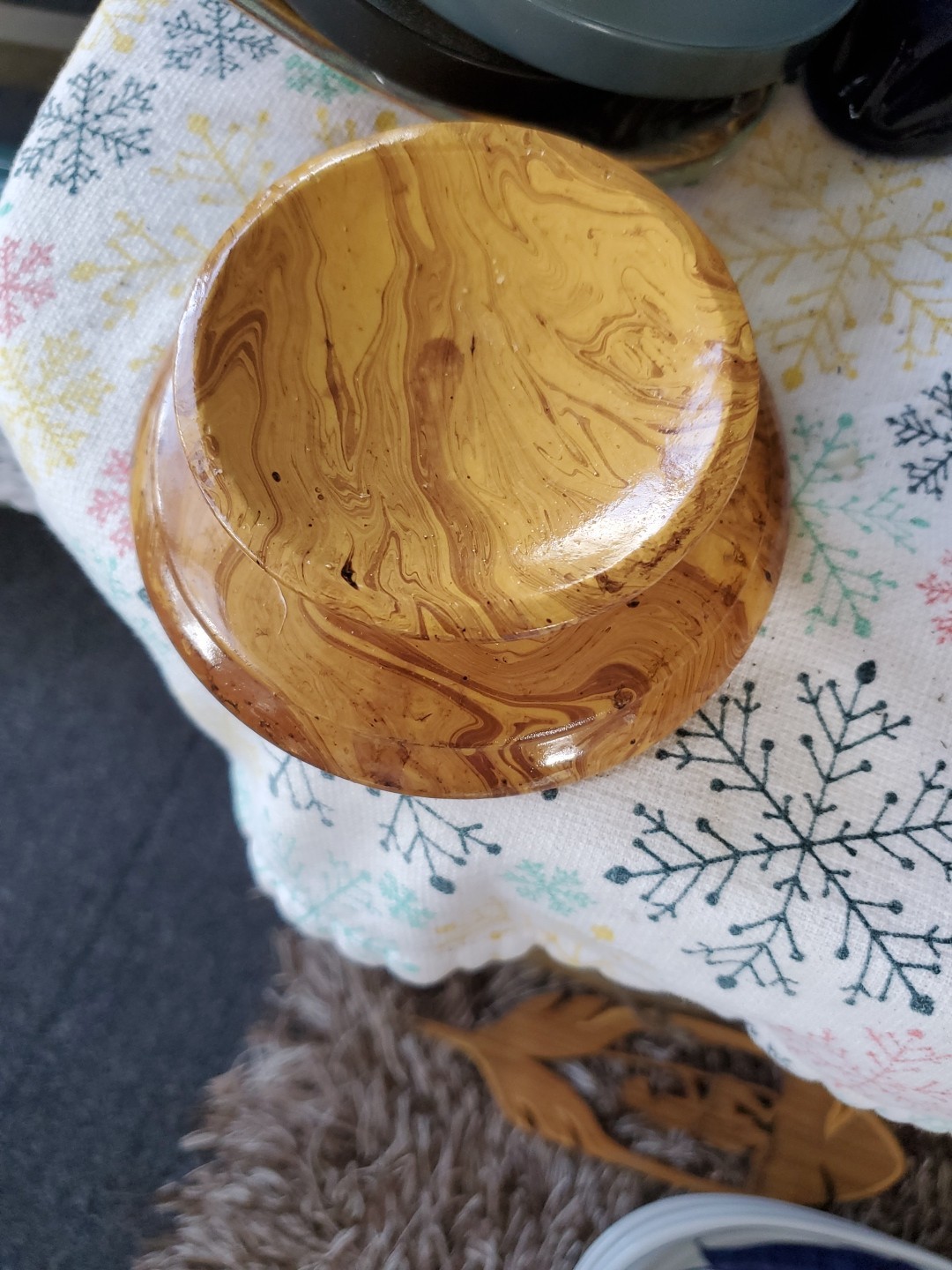 VTG ITALIAN CERAMIC MARBLE SPHERE ON PEDESTAL MADE IN FLORENCE ITALY 6.5″X 4.5″