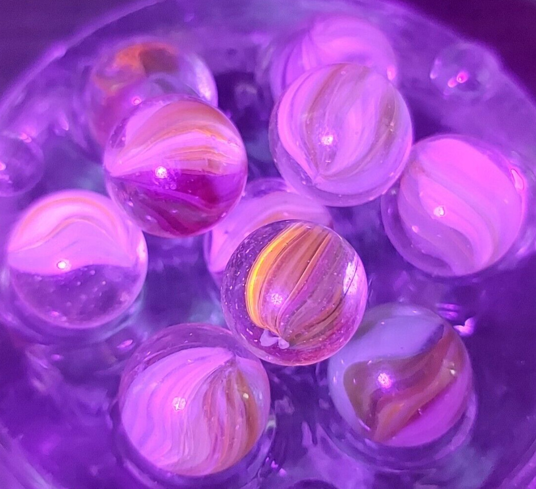 Lot 10 VTG UV Reactive Marbles Cadmium Uranium Cats Eye SMALL SIZE Unique!