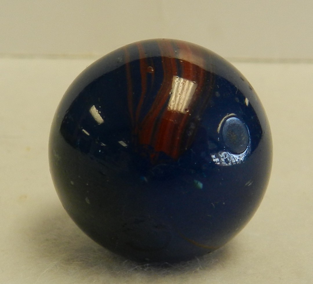#20725m Rare Akro Agate Experimental Oxblood Patch Shooter Marble .95 Inches
