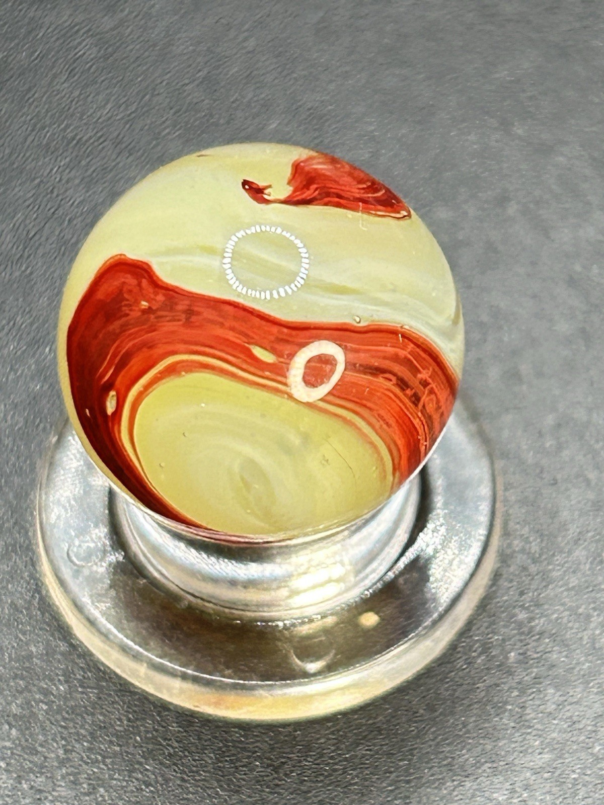 Vintage Akro Lemonade Oxblood Marble UV Active Wide Oxblood Pattern 0.591”