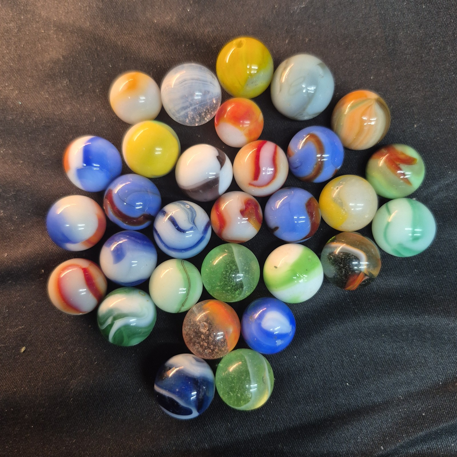 Lot 30 Vintage Marbles Glass Akro Vitro Peltier Marble King Swirl Patch VG USA