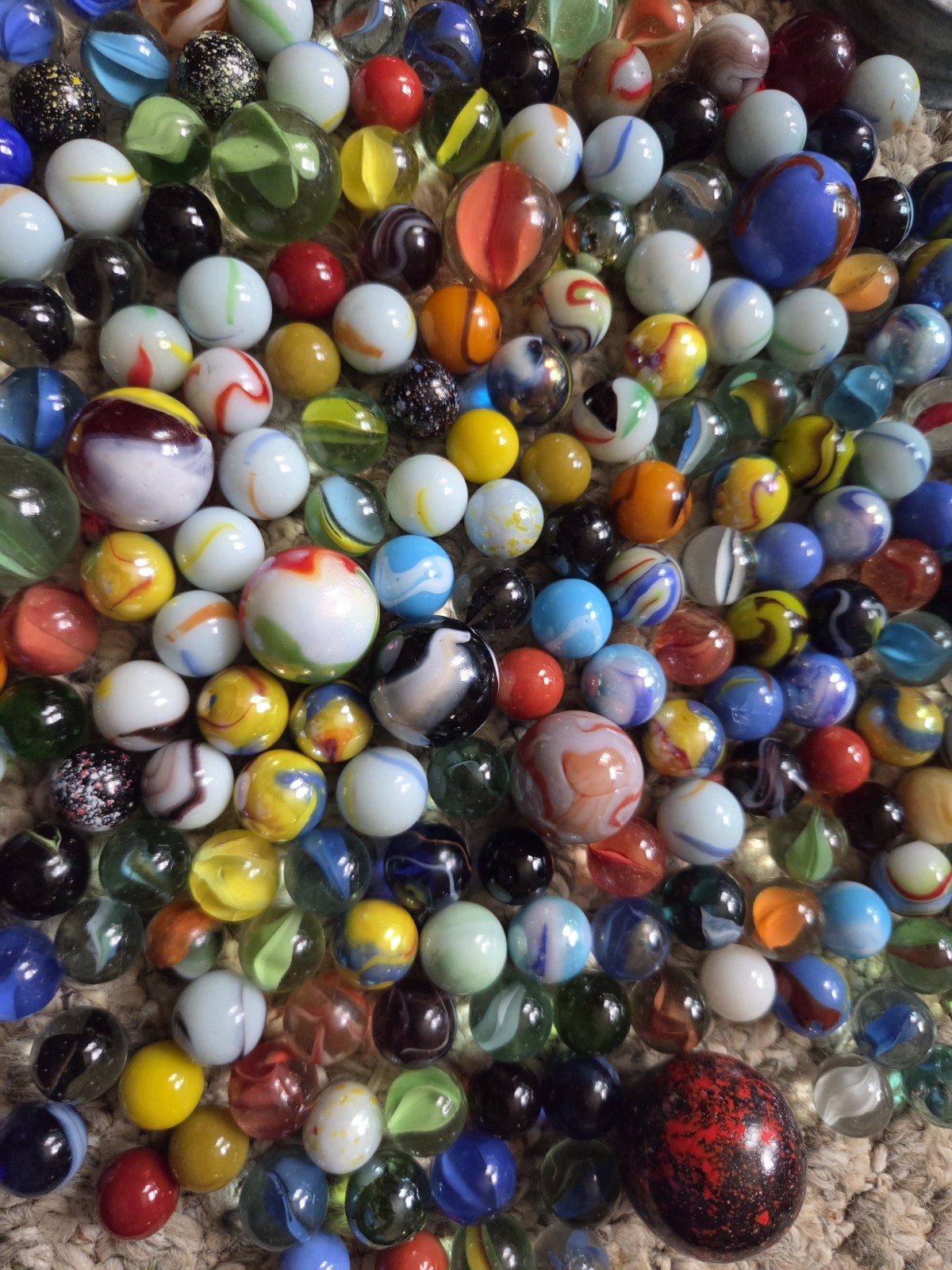 Vintage Blue Glass Ball Jar Full Of Marbles 4 Lbs