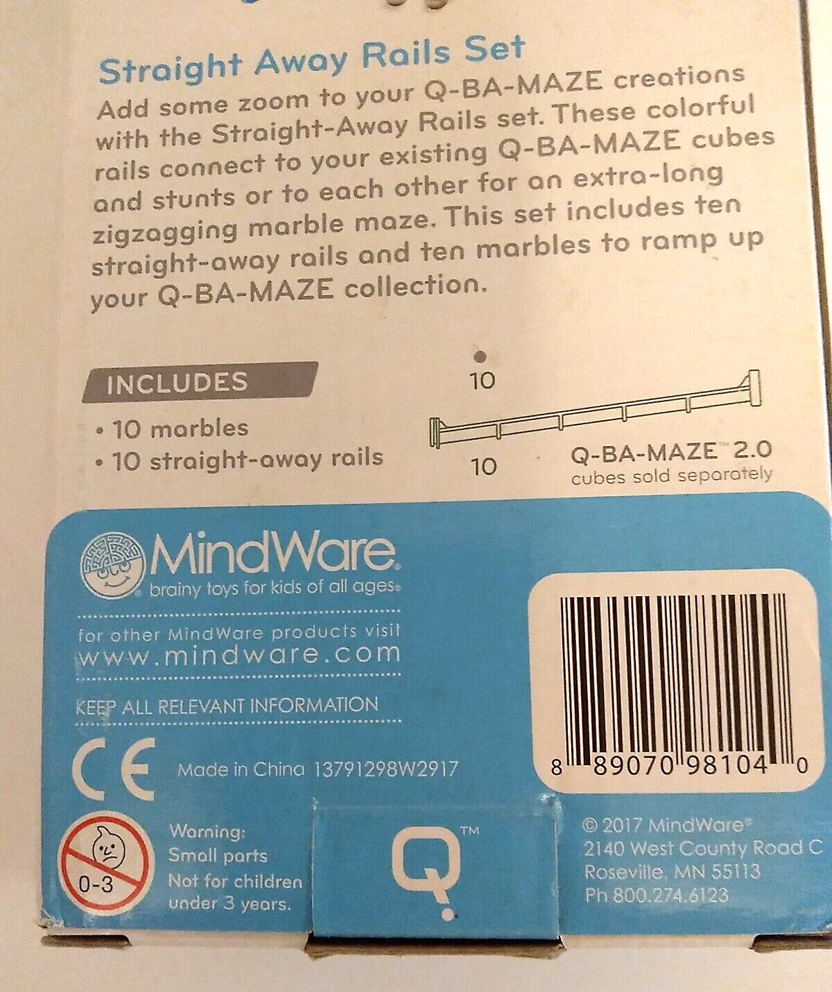 Mind Ware Q-BA-MAZE 2.0 Straight Away Rails Set with Marbles HTF New Open Box
