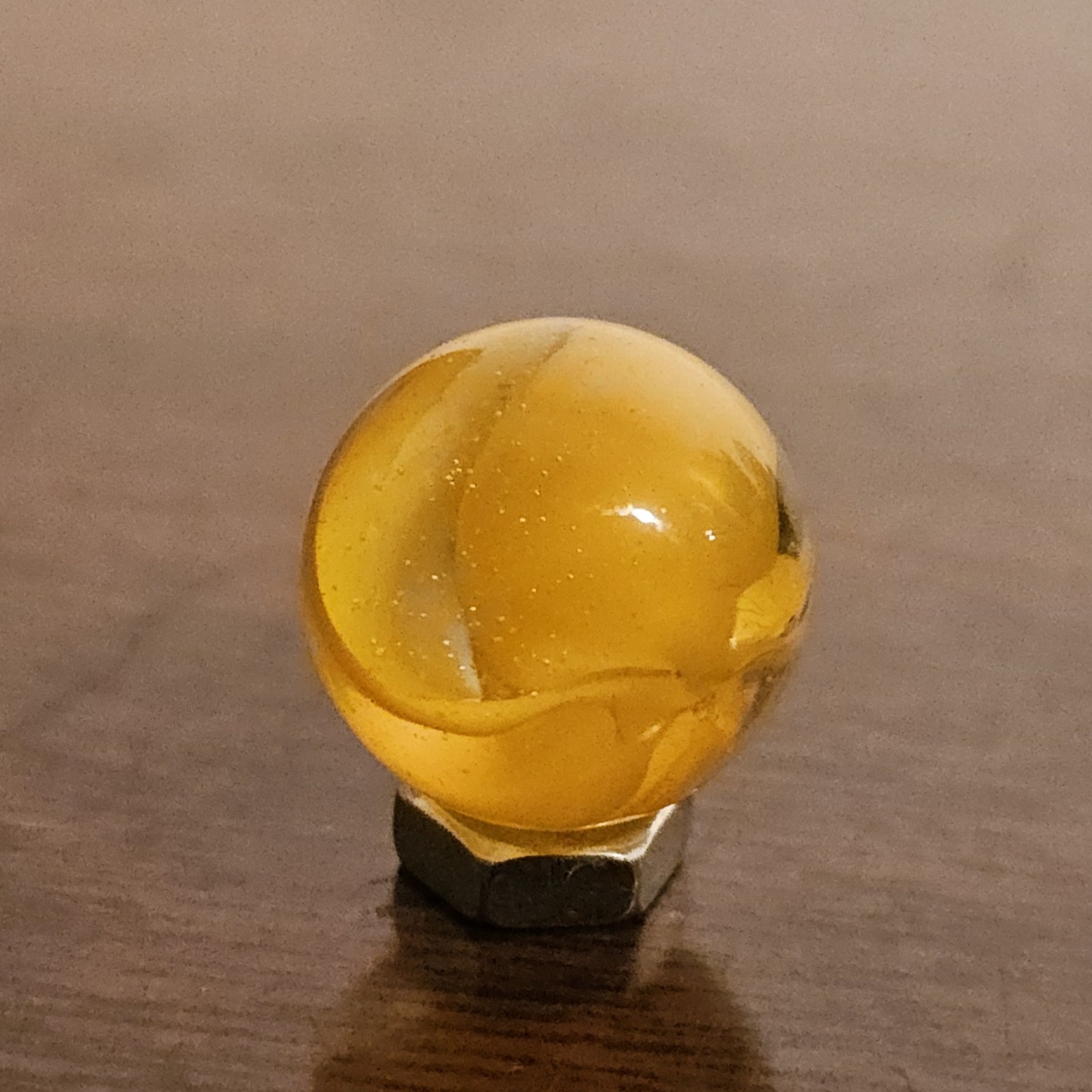 C E Bogard Orange Cadmium Glow 6 Lobe Cats Eye Clear Glass Marble
