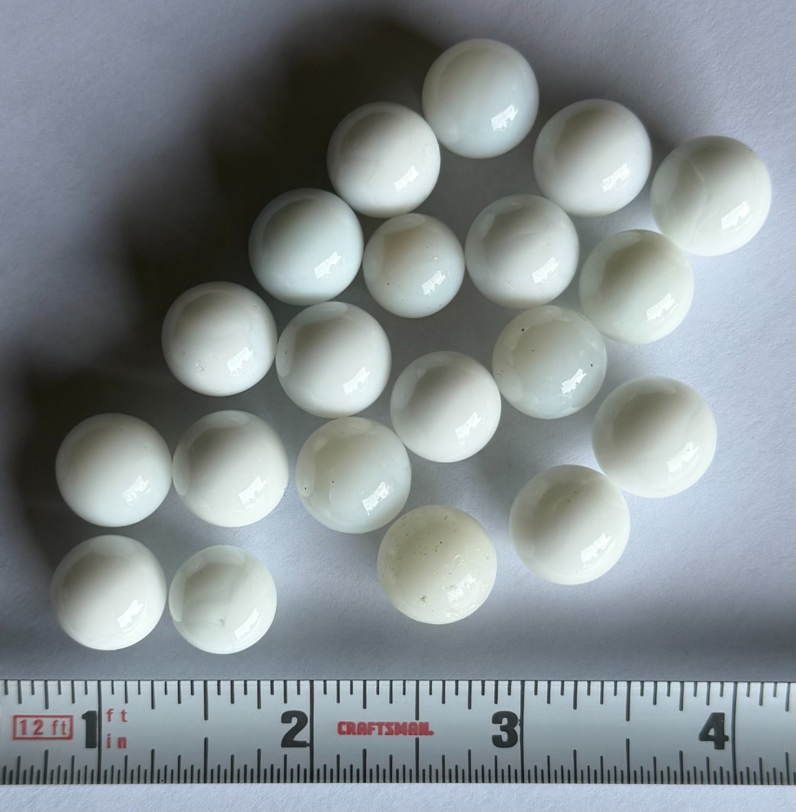 Lot of 20 Vintage White Glass Marbles UV Assorted Shades & Sizes