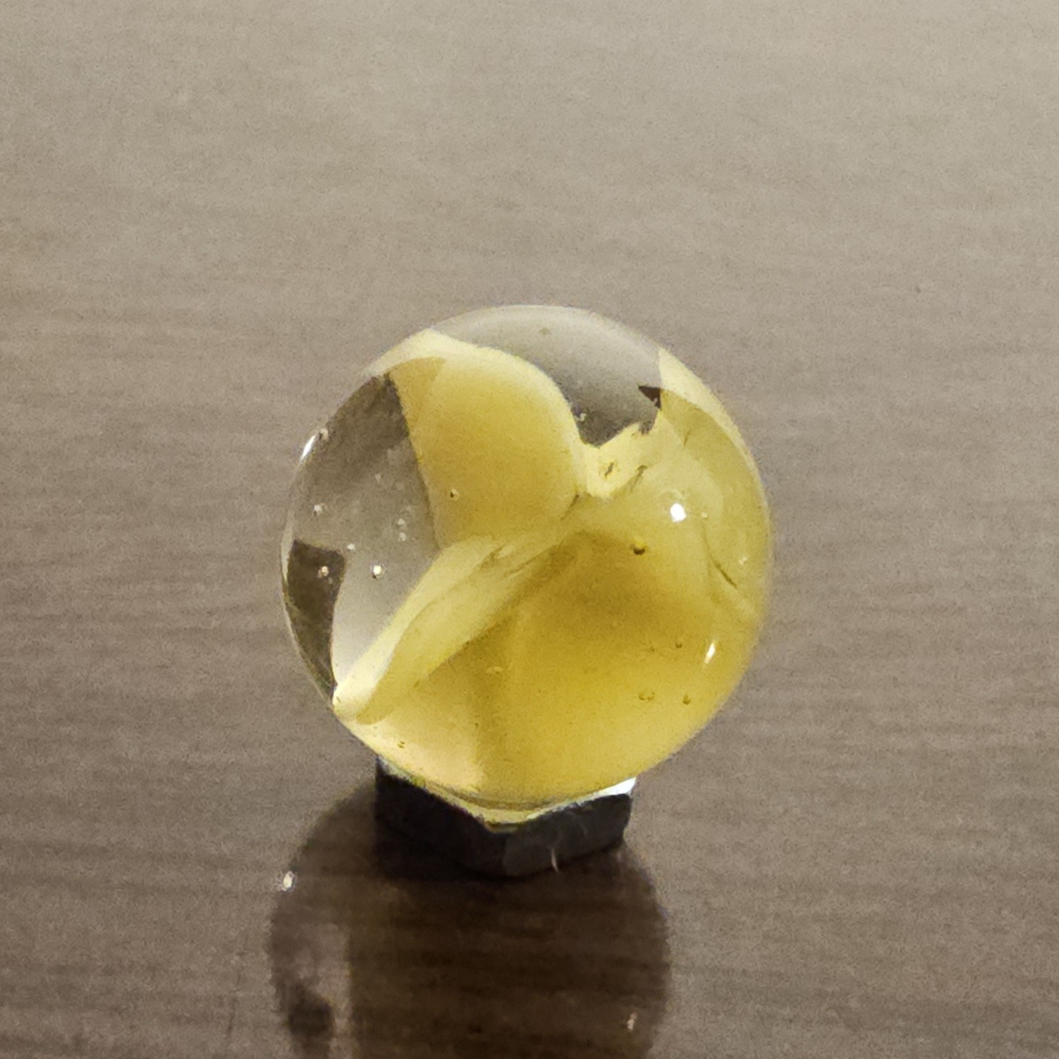 Vintage C. E. Bogard Yellow Hybrid Cats Eye Cadmium Glow In Clear 0.593 Marble