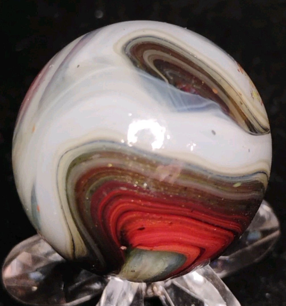 .82″ JABO/D.A.S. MARBLES W/ OXBLOOD+AVENTURINE+CONFETTI SWIRL TOYS MINT-