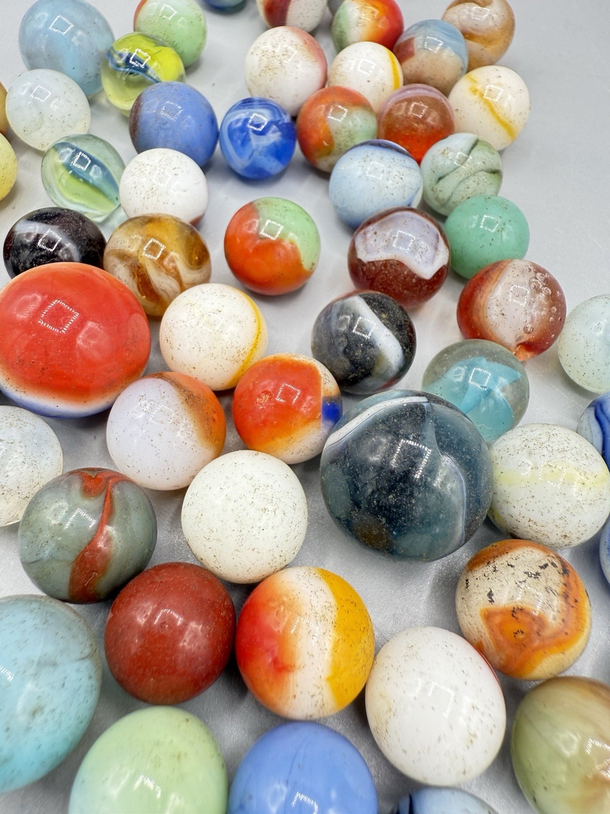 Lot of 227 Vintage & Modern Glass Marbles Assorted Colors Shooter Mix