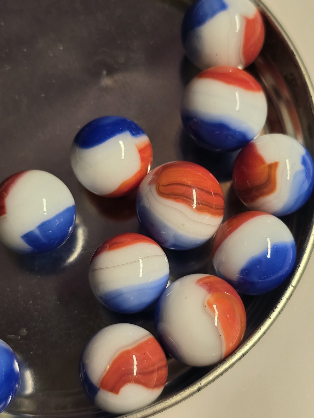 Vintage Assorted Patriot Red White Blue Glass Marbles Shooter Target Size 11pc