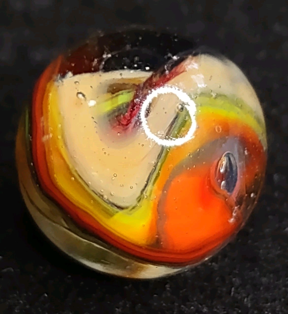 .71″ Red Yellow & Cream – Das Or Jabo Swirl NM+ Twisted Ltd. Edt. Glass Marble