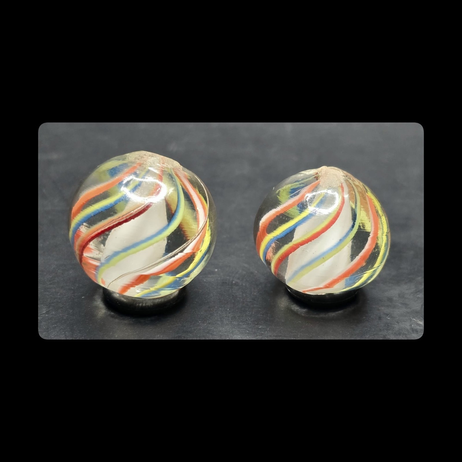 ~Mic’sMibs~ 23/32″ 2 English Style Same Cane Solid Core Swirls Mint 9.5 & M- 9.2