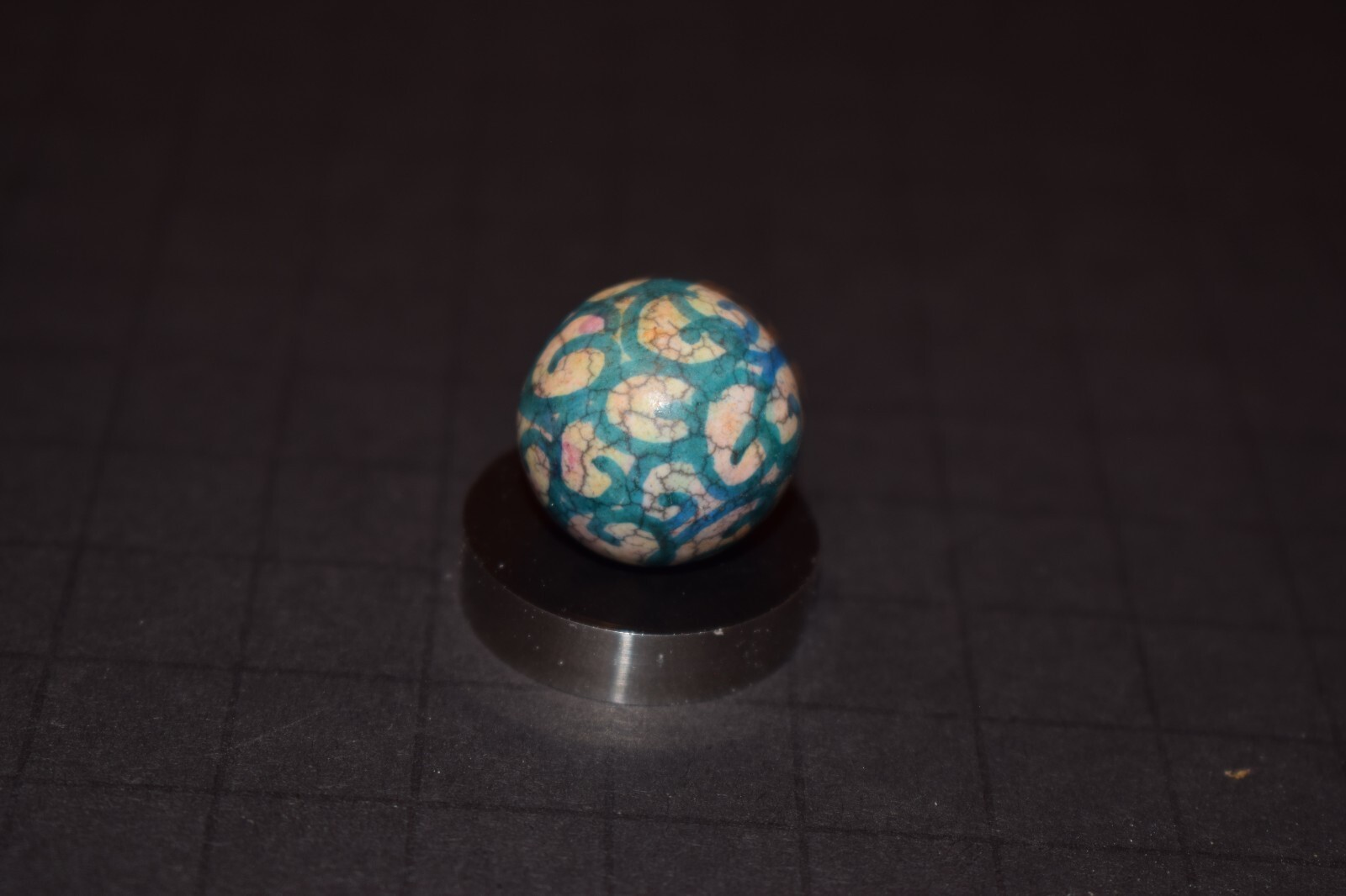 Antique Hand Painted, Fired Clay Abstract Toy art Marble Shooter Size .765″ GC