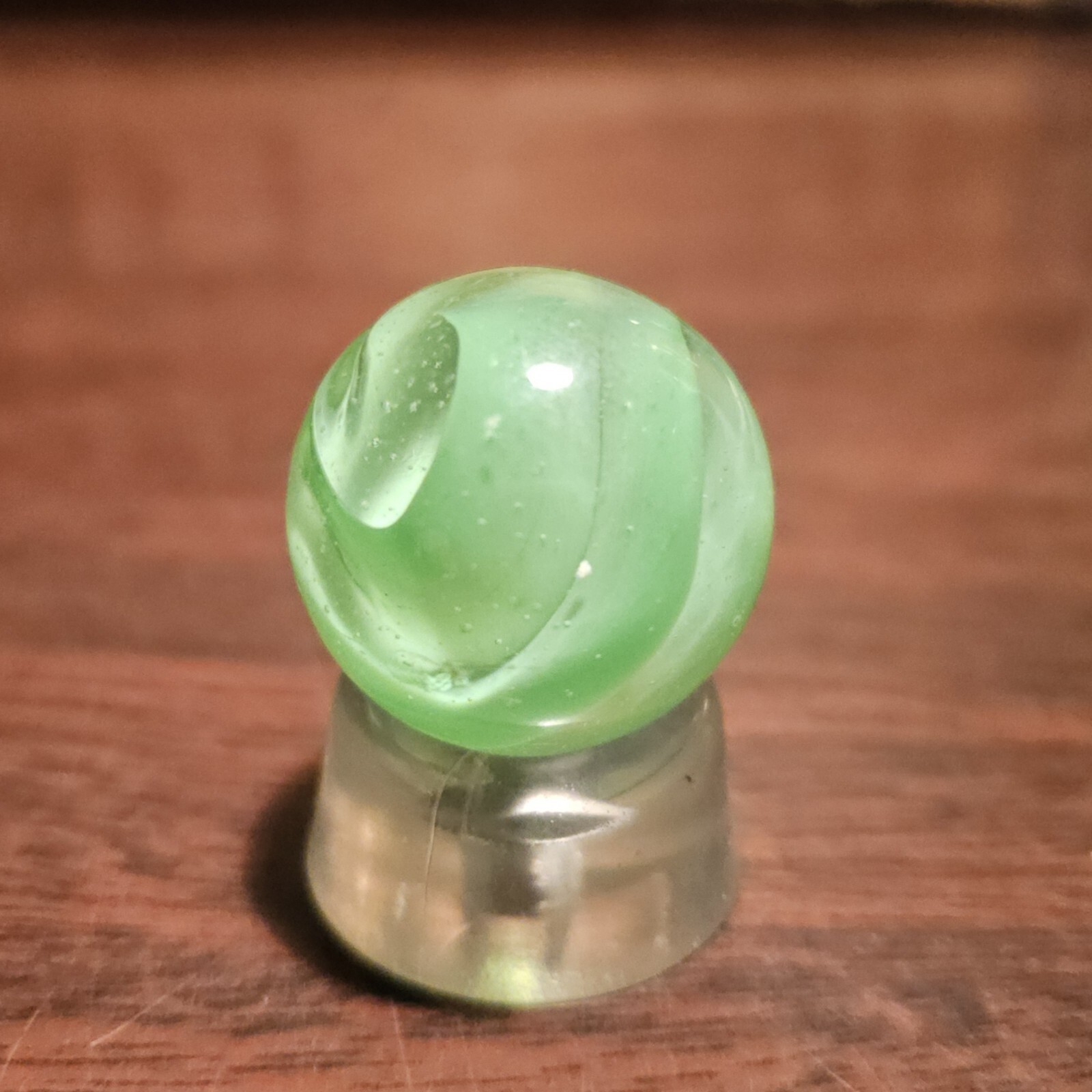 Vintage C E Bogard Hybrid Green in Clear O.94″ Diameter Shooter Glass Marble