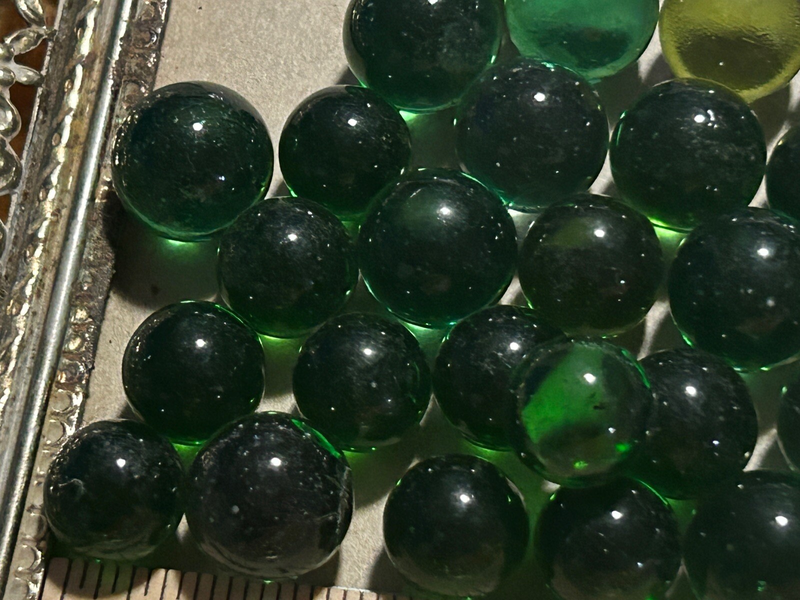 Vintage Marbles Lot Of 50 Green Solid Glass Lot 348