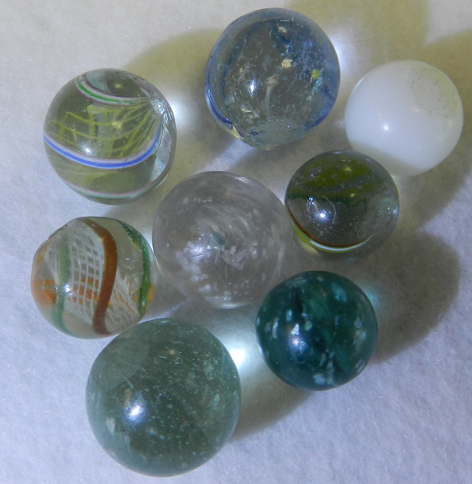 #19585m Vintage Group or Bulk Lot of 8 German Handmade Marbles .57 to .70 Inches