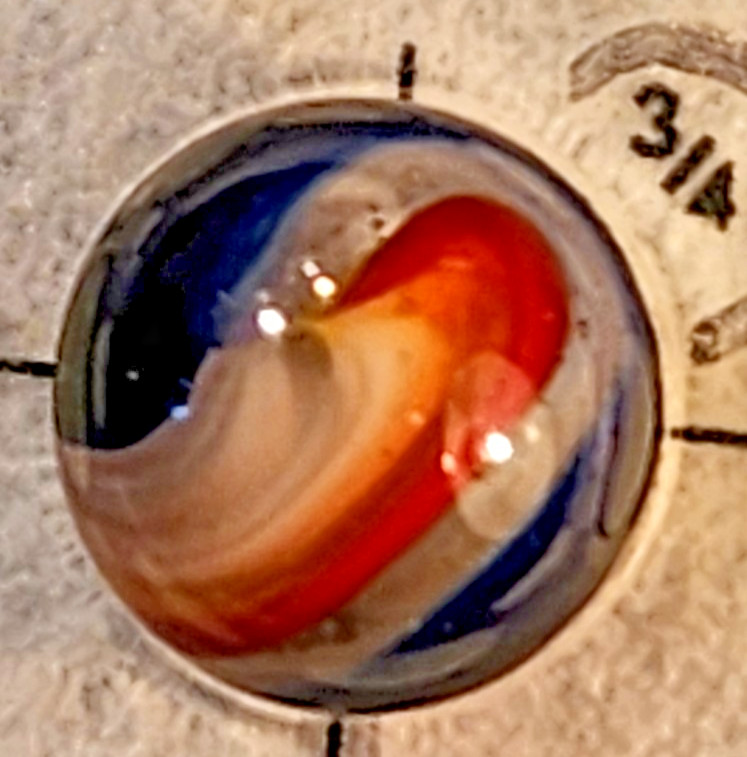 3/4″ Mint/NM. Blue/Red/White Popeye Marble