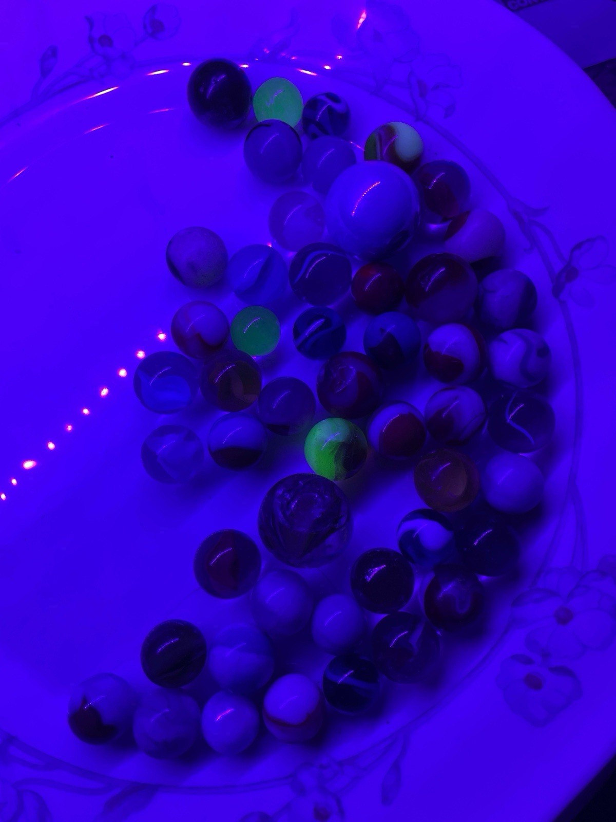Vintage Estate Marbles Lot of 50 – Mixed UV Glow, Catseyes & Swirls /Group 2