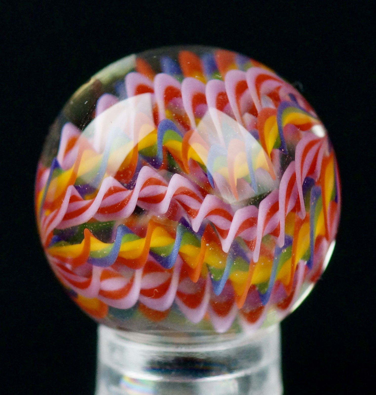 Bryan Trillas Glass Marble/Filigree Cane/ UV Reactive/ Pink Rainbow / 0.8-0.9 in