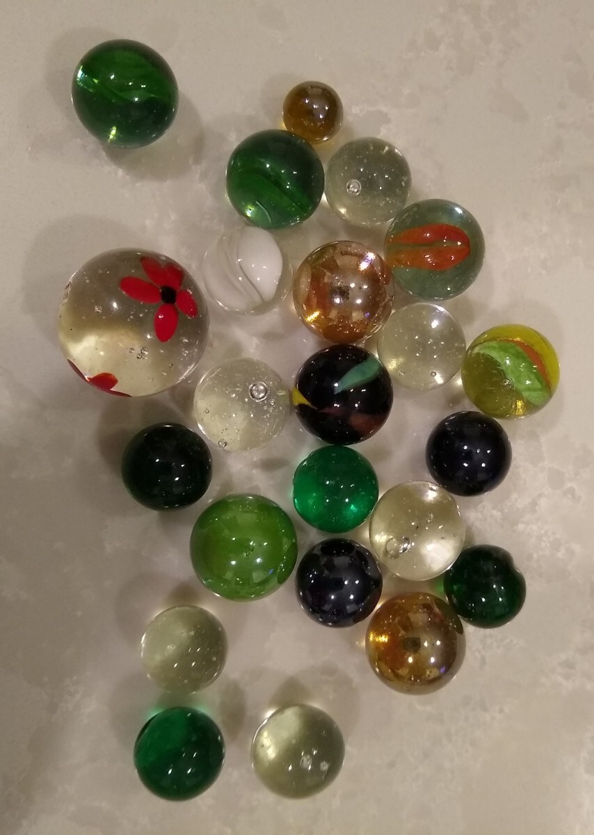 Vintage ? Lot of 82 Marbles Glass Crackle Blue Solid Green Various Sizes