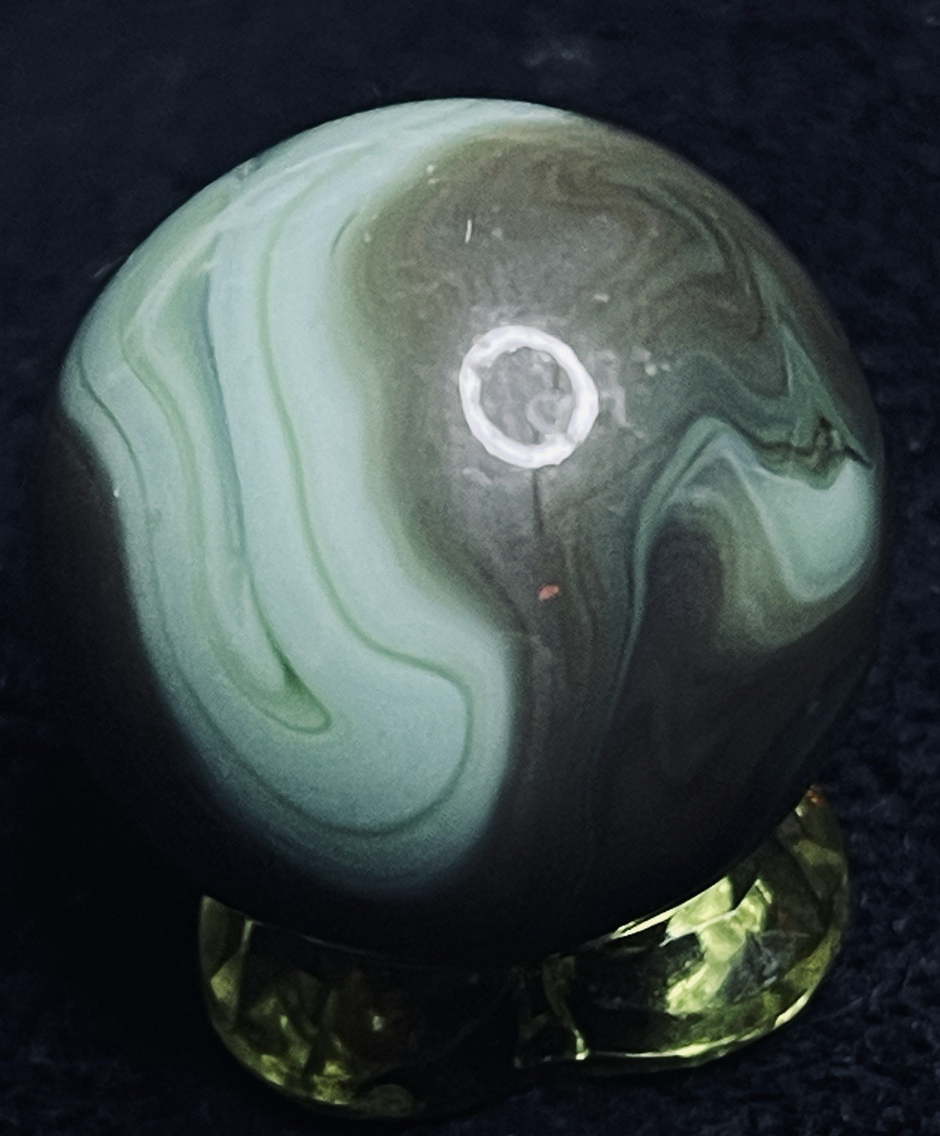 Master Marble Vintage .885” HTF Swirl Shooter. Earthy Greens, Browns & Purple.