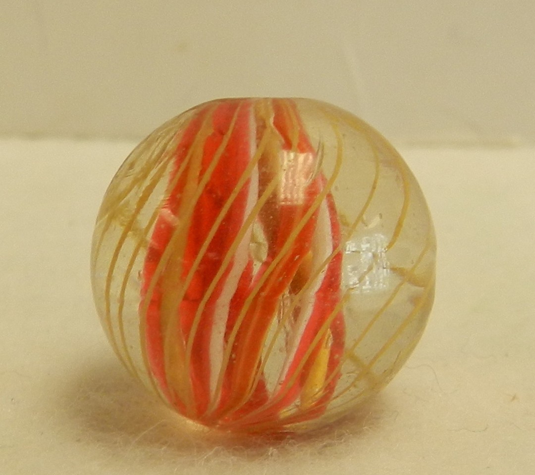 #21090m Nice Vintage Faceted Pontil Caged Divided Ribbon Swirl Marble Mint Minus